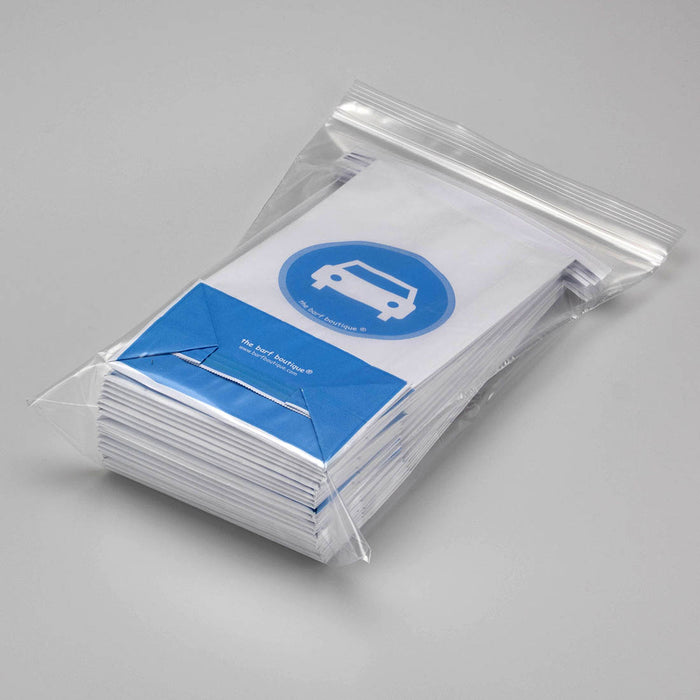 25 car sickness emesis puke bags with a blue car logo by The Barf Boutique