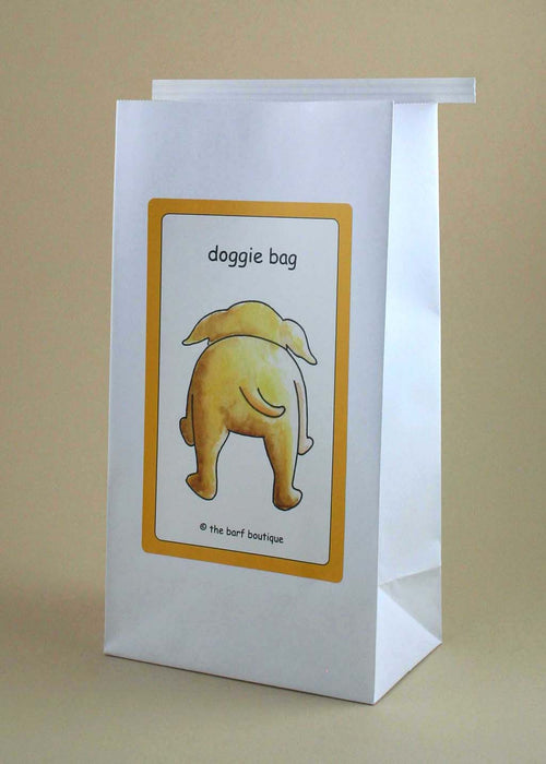 vomit barf bag with a picture of a dog's behind and the word doggie bag by The Barf Boutique
