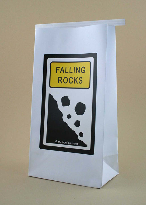 novelty car sickness bag with a falling rocks sign by The Barf Boutique