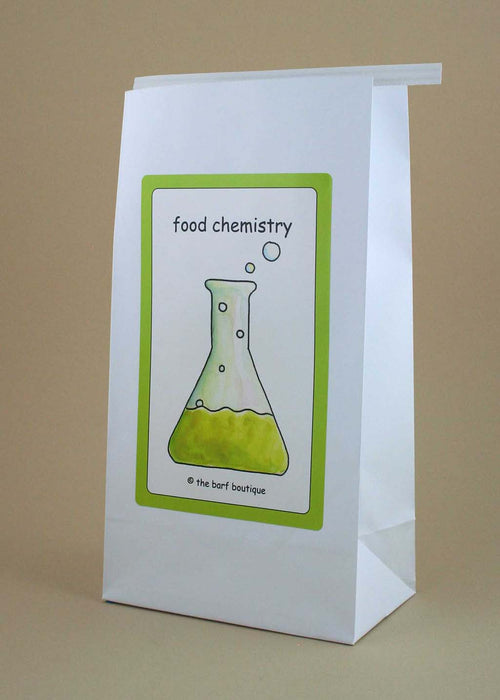 vomit barf bag with a picture of a science experiment the words food chemistry by The Barf Boutique