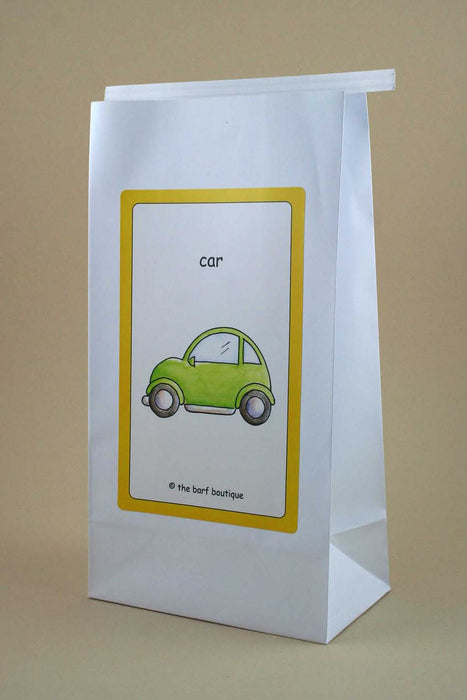 kid's car sickness bag with a picture of a little car by The Barf Boutique