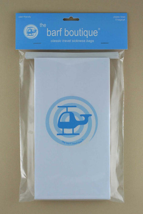 5 pack of motion sickness bags with vertigo helicopter design by The Barf Boutique