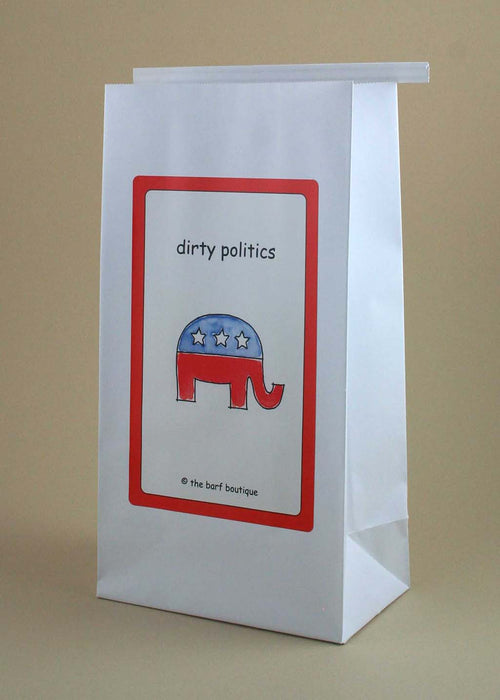 vomit barf bag with a picture of an elephant and the words dirty politics by The Barf Boutique