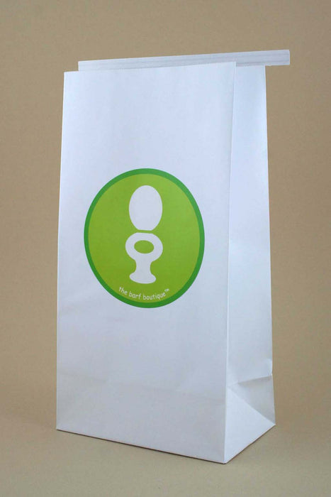 vomit barf bag with a green toilet logo by The Barf Boutique