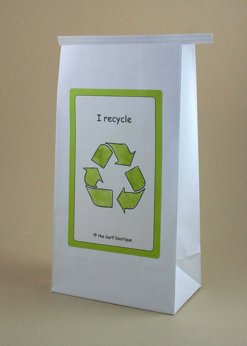 vomit barf bag with a green recycle sign by The Barf Boutique