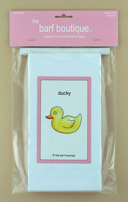 Pack of kid's vomit barf bags with a rubber ducky on the front by The Barf Boutique