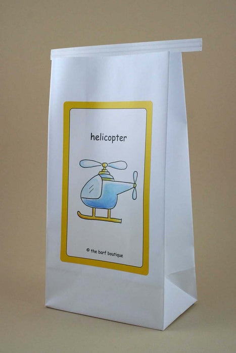 Kid's air sickness bag with a picture of a little helicopter by The Barf Boutique