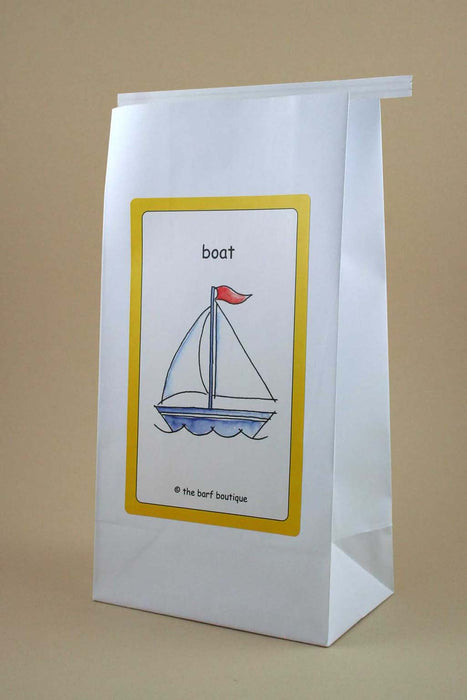 kid's sea sickness bag with a picture of a little boat by The Barf Boutique