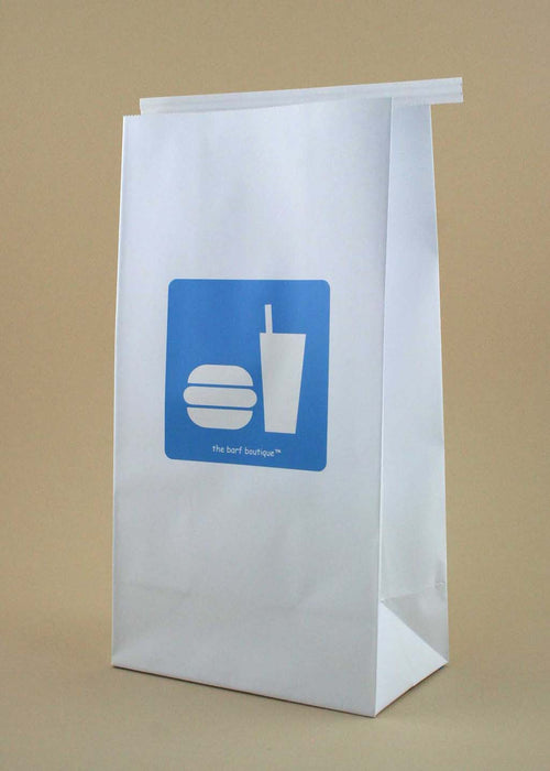 vomit barf bag with a blue food logo by The Barf Boutique