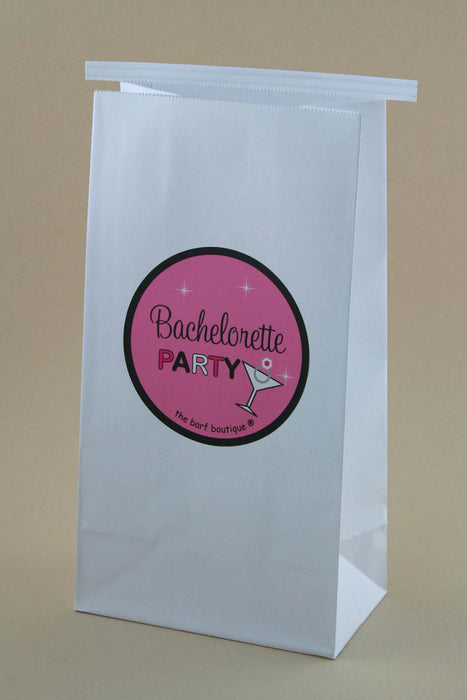 bachelorette party vomit barf bag with pink sparkle design by The Barf Boutique