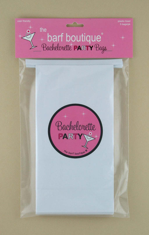 5 pack of pink sparkle bachelorette party vomit barf bags by The Barf Boutique