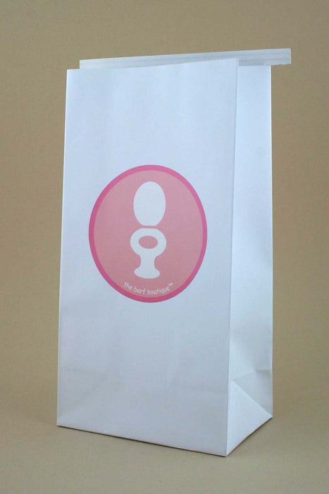 vomit barf bag with a pink toilet logo by The Barf Boutique