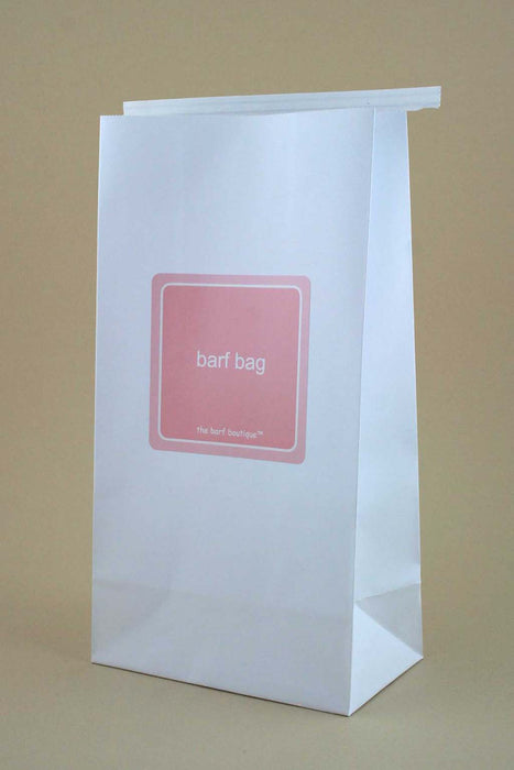 throw up vomit bag with the words barf bag in pink by The Barf Boutique