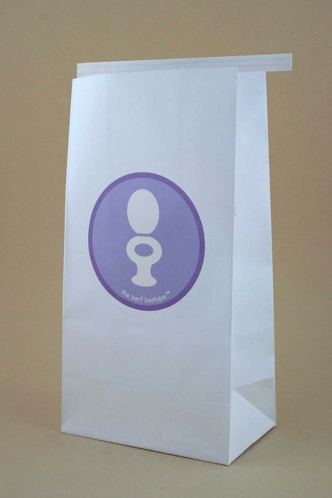 vomit barf bag with a purple toilet logo by The Barf Boutique
