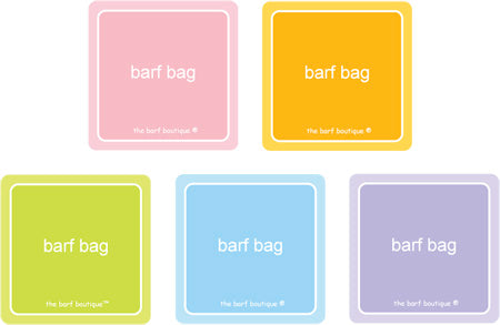 variety pack of rainbow barf bags in assorted colors by The Barf Boutique