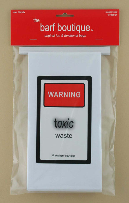 5 pack of vomit barf bags with a toxic waste sign by The Barf Boutique