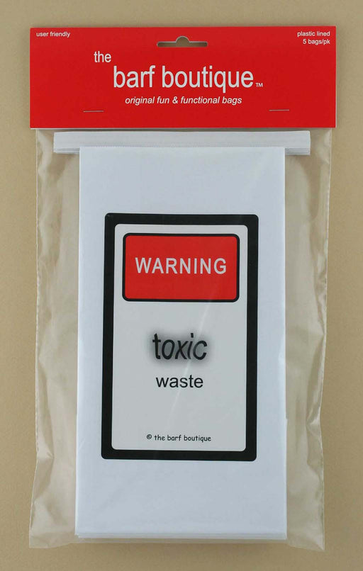 5 pack of vomit barf bags with a toxic waste sign by The Barf Boutique