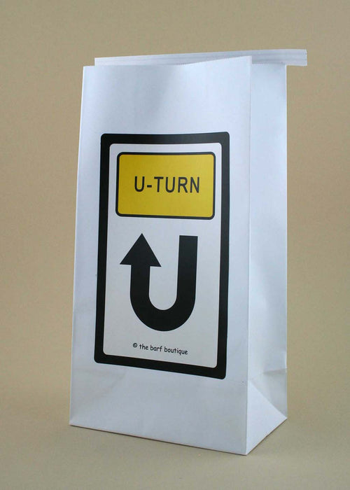 novelty car sickness bag with a u-turn sign by The Barf Boutique