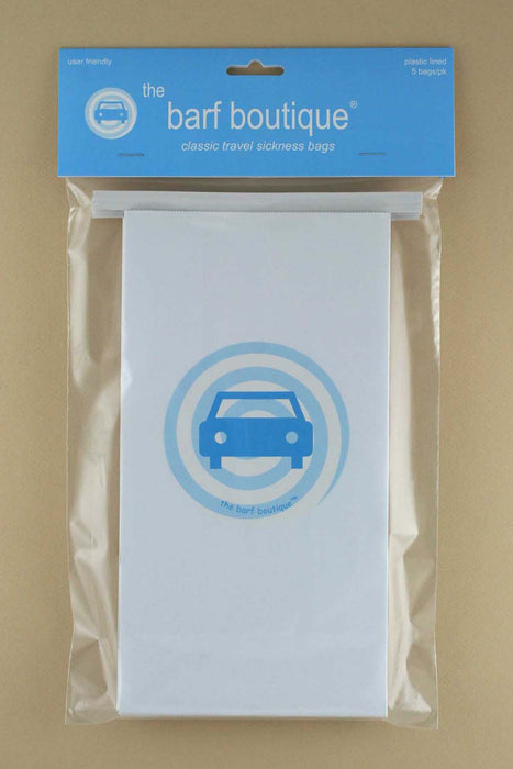 5 pack of car sickness vomit bags with vertigo car design by The Barf Boutique