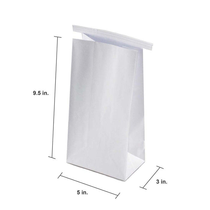 disposable white paper vomit barf bag  with dimensions 9.5 x 5 x 3  inches
